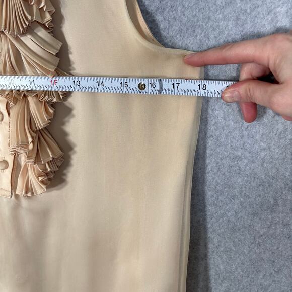 Forever 21 Blouse Medium Tan Satin Ruffle Tuxedo Bib Neutral Siren Quiet Glam - Picture 10 of 13